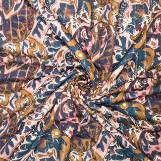 Viscose paisley - pink/petrol metallic
