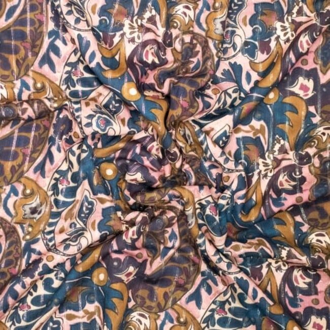 Viscose paisley - pink/petrol metallic