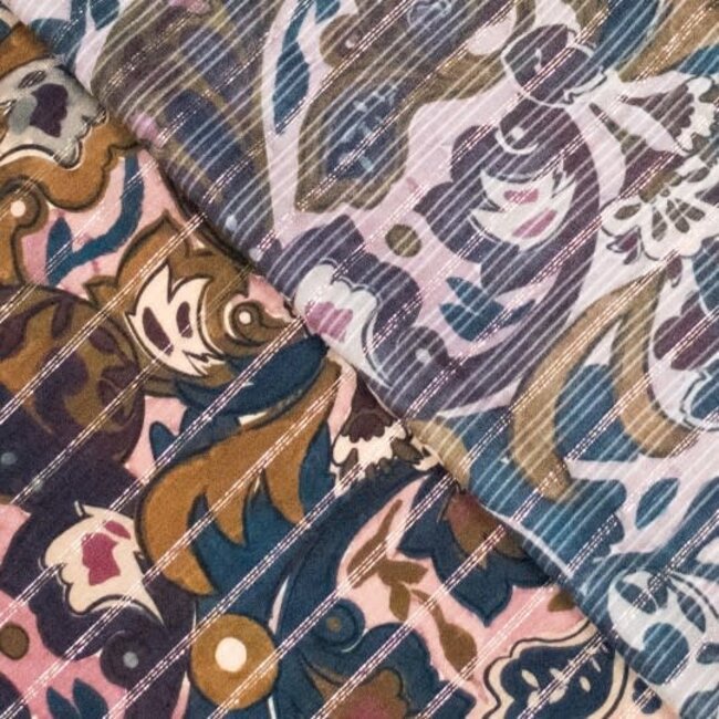 Viscose paisley - pink/petrol metallic