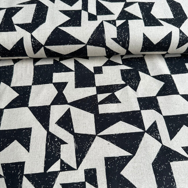 Kokka Echino Cotton linen Canvas - triangles black sand
