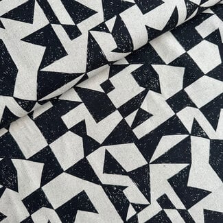 Kokka Echino Cotton linen Canvas - triangles black sand