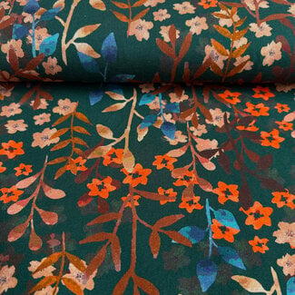 Tricot watercolor flowers - donkergroen/oranje