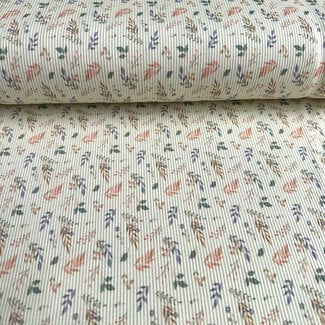 Ribbed tricot - leafs light yellow