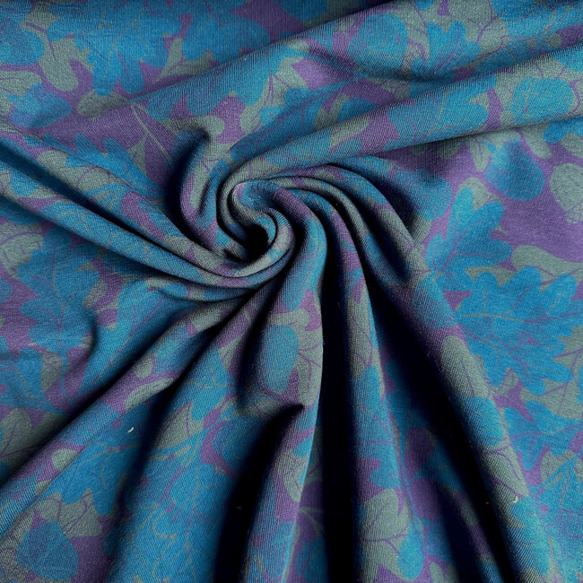 French Terry - oak leafs dark blue