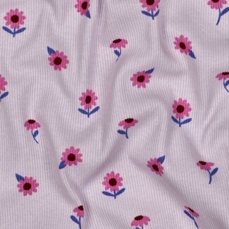 Ribbed tricot - flowers lilac