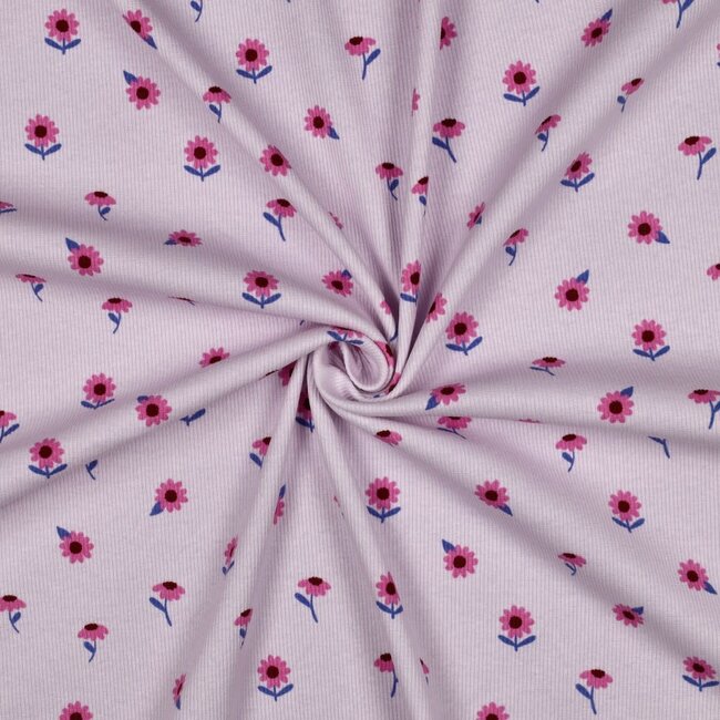 Ribbed tricot - flowers lilac