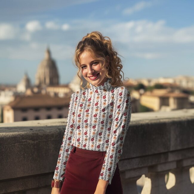 Ribbed tricot - striped flowers digital