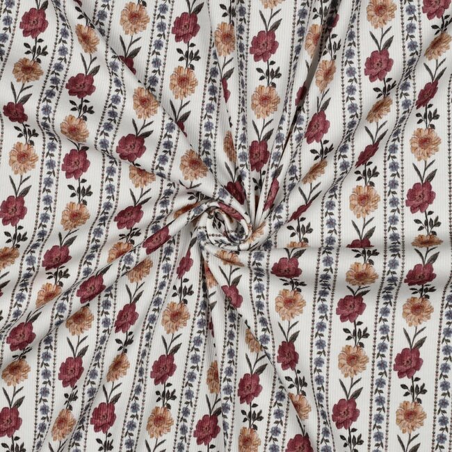 Ribbed tricot - striped flowers digital