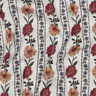Ribbed tricot - striped flowers digital