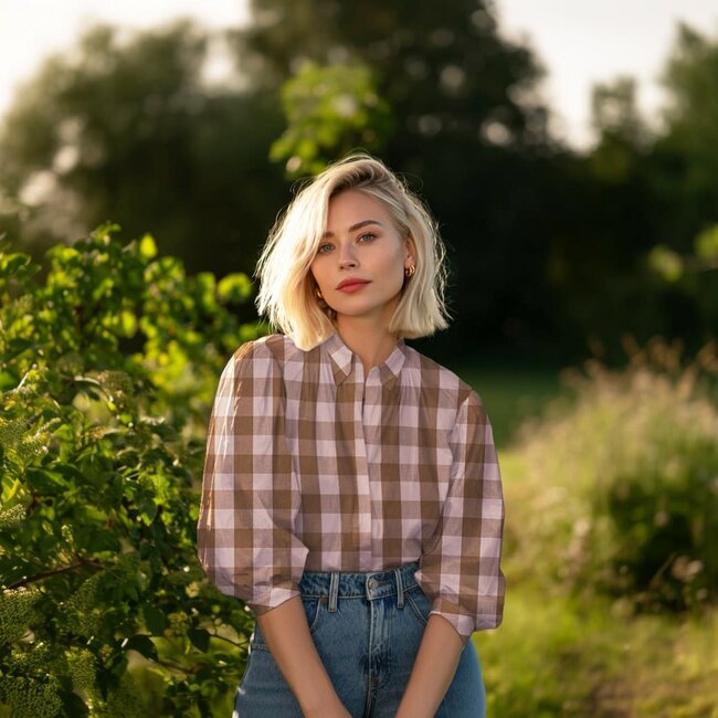 Cotton Poplin - checks salmon / burgundy