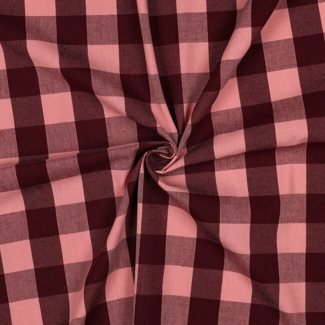 Cotton Poplin - checks salmon / burgundy