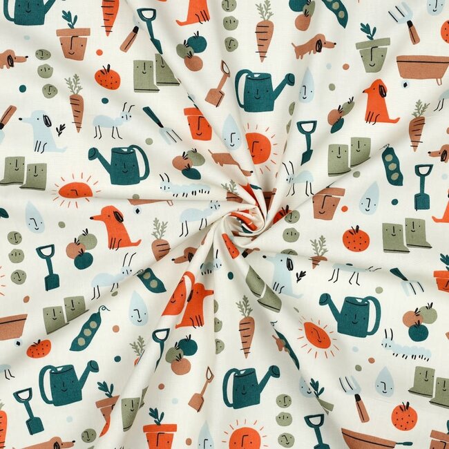 Cotton Poplin - garden life multi green