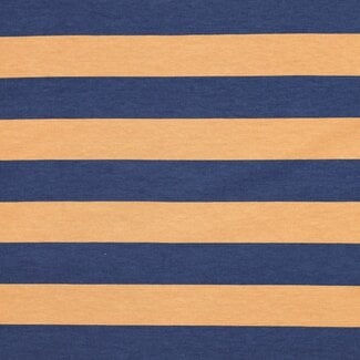 De Stoffenkamer Soft Sweater wide horizontal stripes - denim/camel