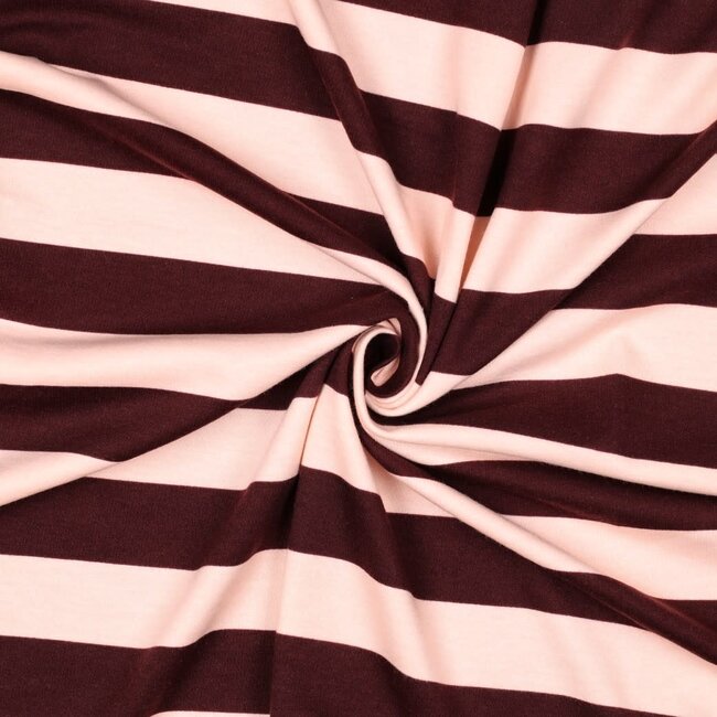 De Stoffenkamer Soft Sweater wide horizontal stripes - pink/burgundy