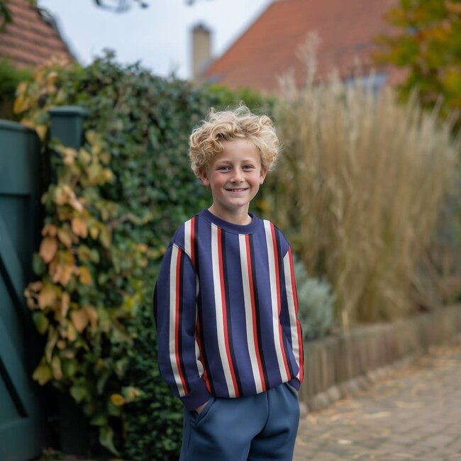De Stoffenkamer Soft Sweater vertical stripes - blue
