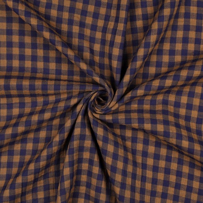 De Stoffenkamer Double Gauze cotton Tetra - double checks navy/camel