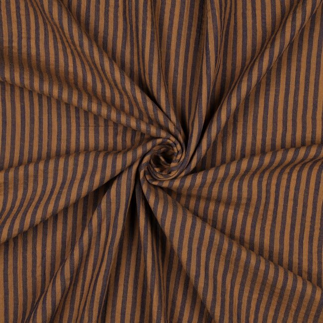 De Stoffenkamer Double Gauze cotton Tetra - double stripes navy/camel