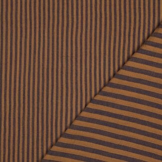 De Stoffenkamer Double Gauze cotton Tetra - double stripes navy/camel