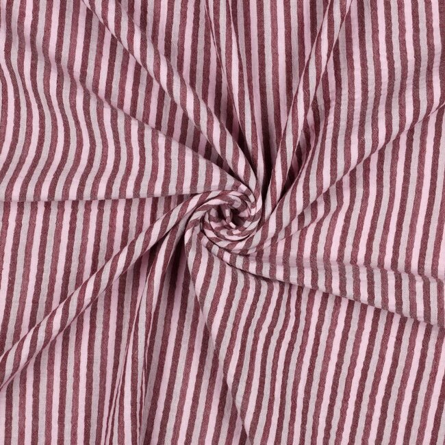 De Stoffenkamer Double Gauze cotton Tetra - double stripes pink/burgundy