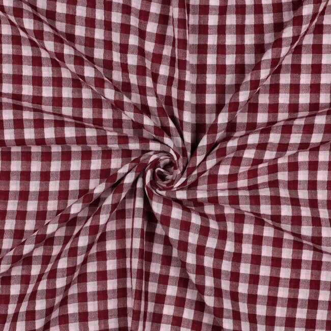 De Stoffenkamer Double Gauze cotton Tetra - double checks pink/burgundy