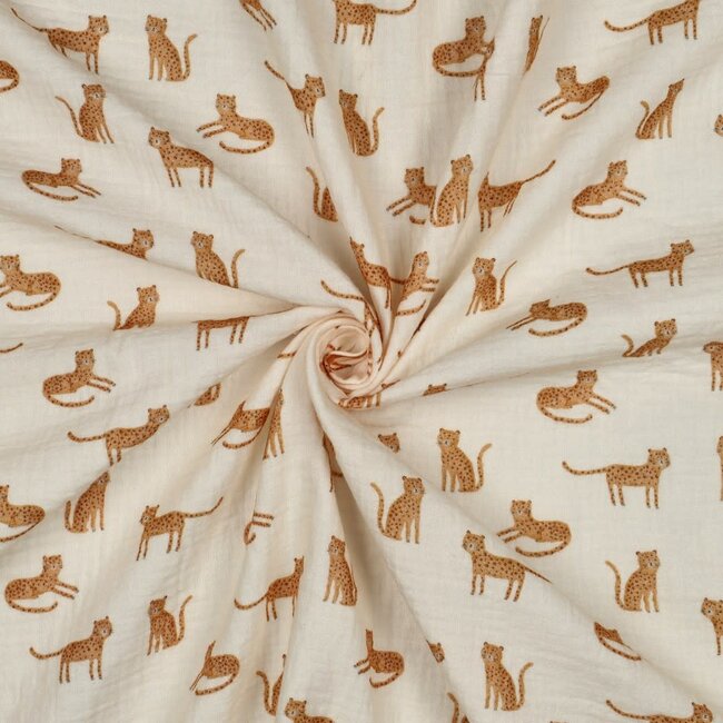 De Stoffenkamer Double Gauze cotton Tetra - leopard ecru