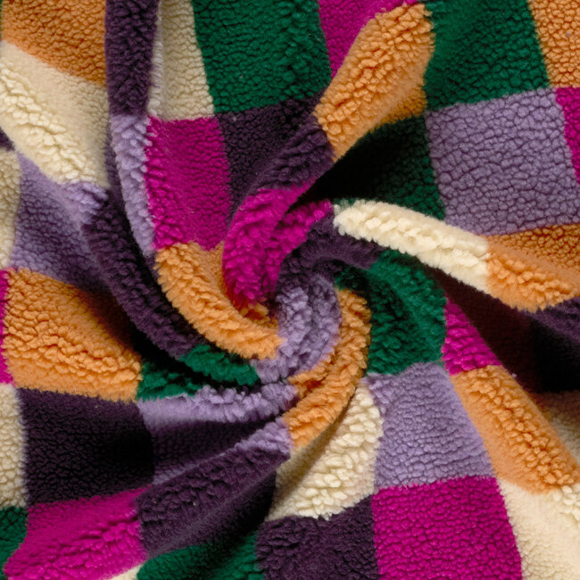 De Stoffenkamer Sherpa teddy Fleece print - checks pink