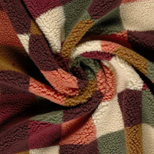 De Stoffenkamer Sherpa teddy Fleece print - checks rust