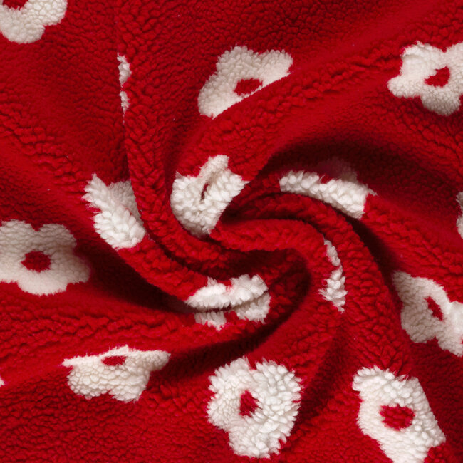 De Stoffenkamer Sherpa teddy Fleece print - red flowers