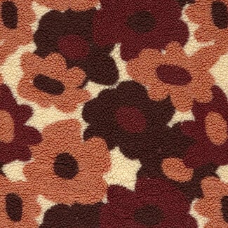 De Stoffenkamer Sherpa teddy Fleece print - flowerfield rust