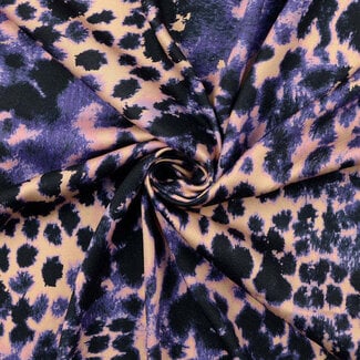 Viscose satijn watercolor leo - paars/creme