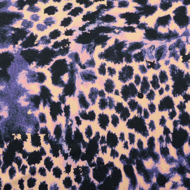 Viscose satijn watercolor leo - paars/creme