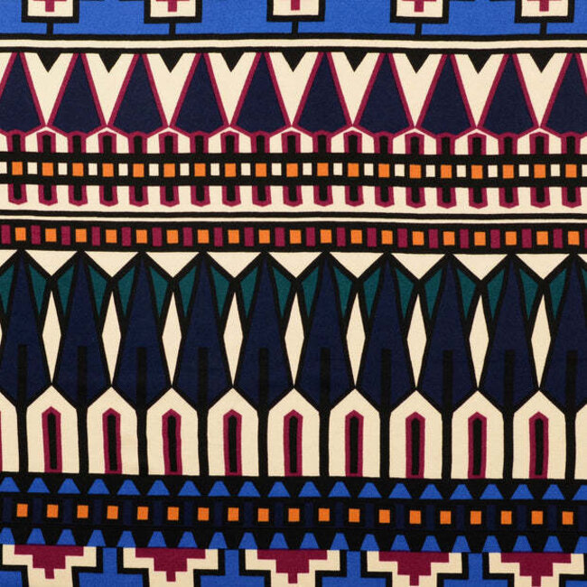 Viscose satijn geometrisch - donkerblauw
