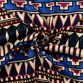 Viscose satijn geometrisch - donkerblauw