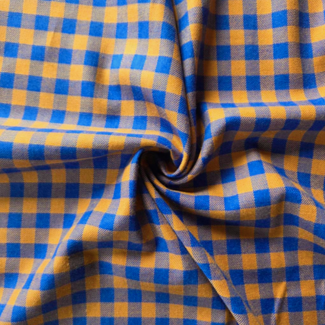 Flanel Cotton Checks - caramel/cobalt