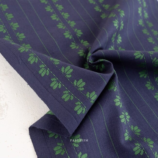 Fableism Woven cotton jacquard - deco stripe/dark blue
