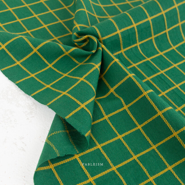 Fableism Woven cotton jacquard - green grid