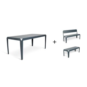 Weltevree Bended Set (180cm table+ 140 bench with beckrest + 140 bench) grey blue showroom item