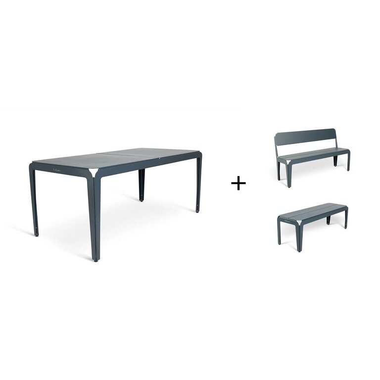 Weltevree Bended Set (180cm table+ 140 bench with beckrest + 140 bench) grey blue showroom item