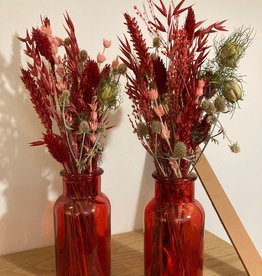 Droogbloemen rode tinten in vaasje H13cm set van 2 stuks