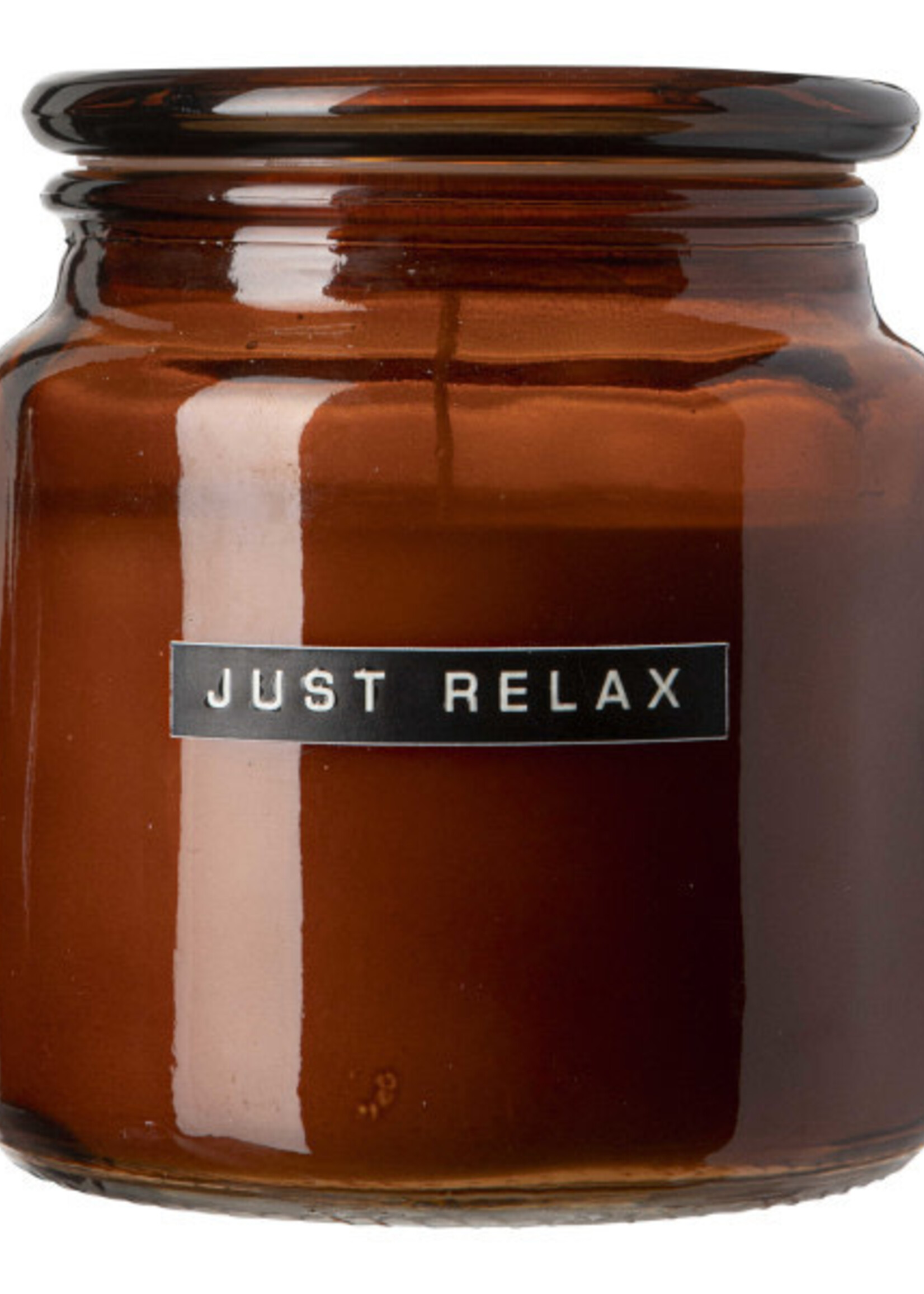 Wellmark Grote geurkaars bruin glas "just relax"