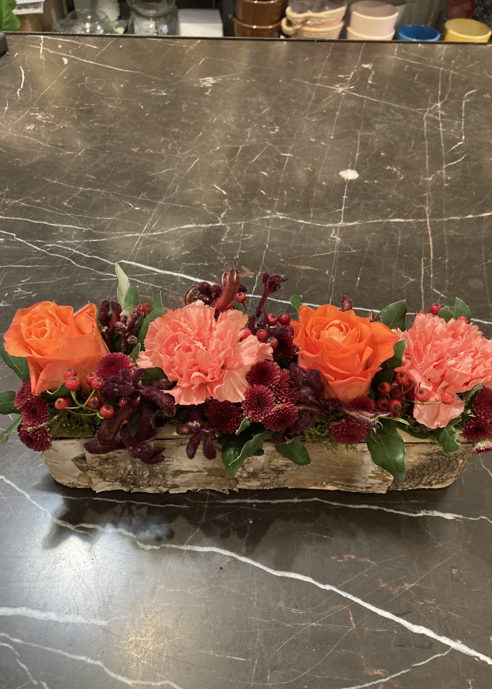 Bloemstuk in BIRCH PLANTER RECTANGLE  25X6X5 cm
