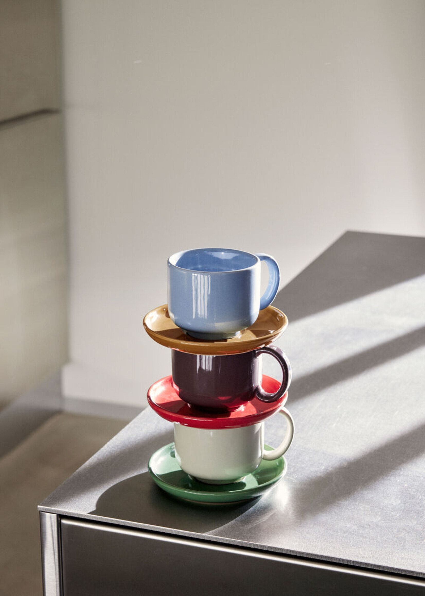 Hübsch Amare Cup/soucer light bleu/brown