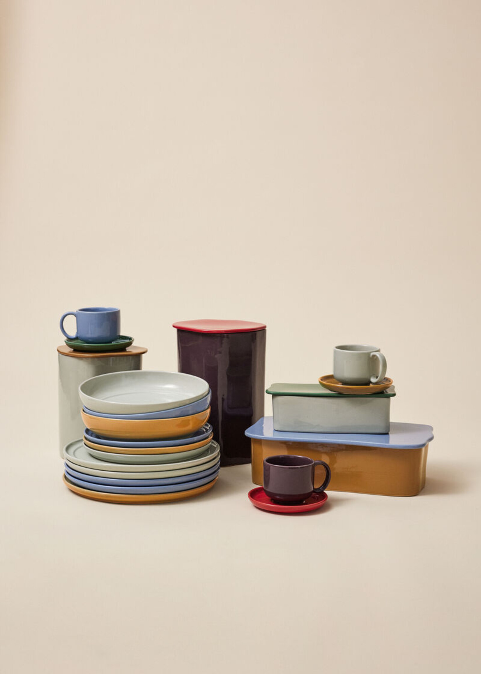 Hübsch Amare Cup/Saucer Sand/Green