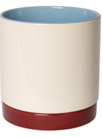 Eja Flowerpot w/saucer, blue/white/maroon 15,5 x 15 cm