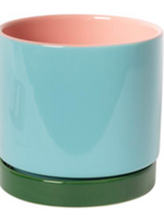 Eja Flowerpot w/saucer, pink/mint/green 12,50 x 12,50 cm