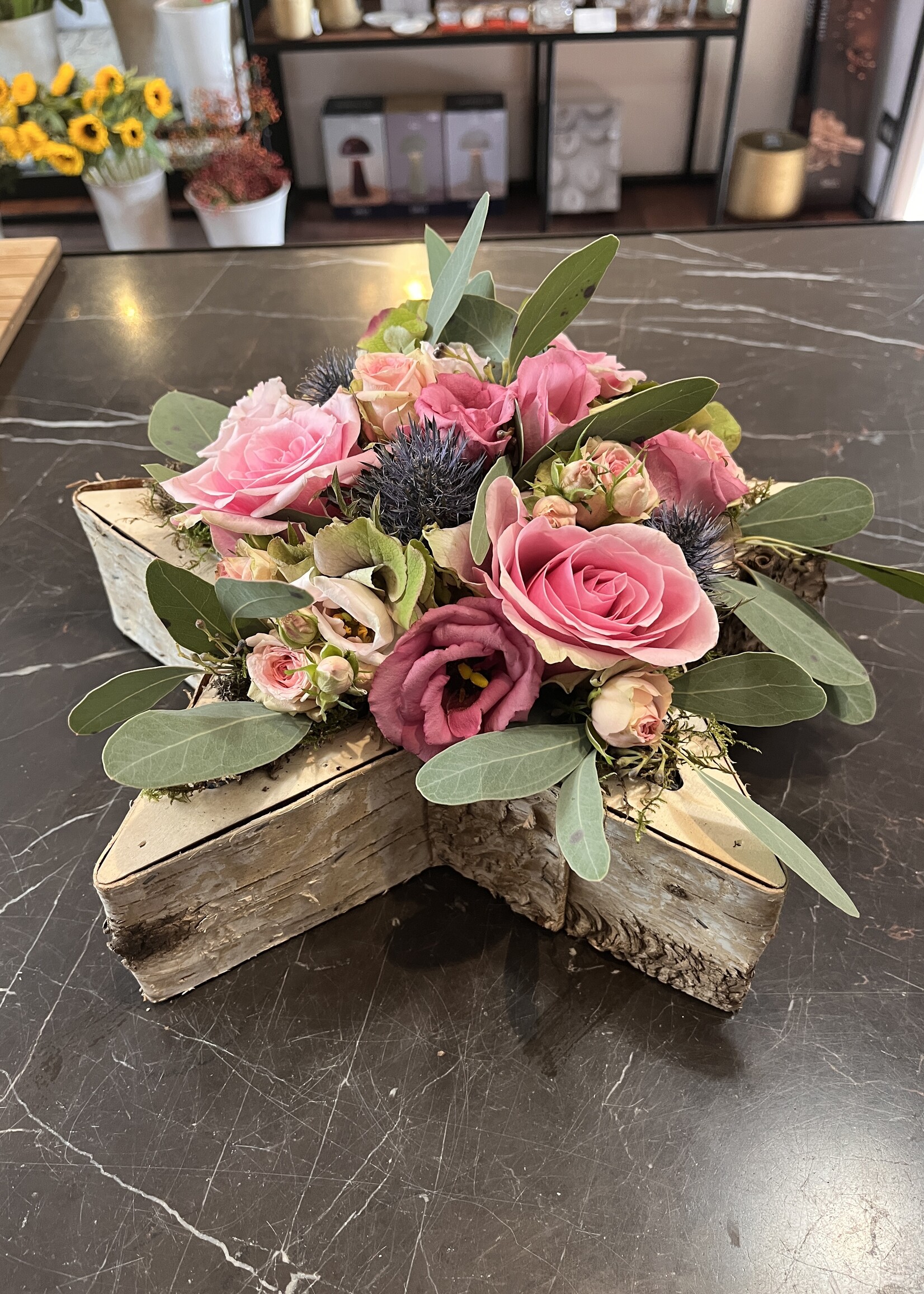 Bloemstuk in NATURE BIRCH PLANTER STAR 30X7CM