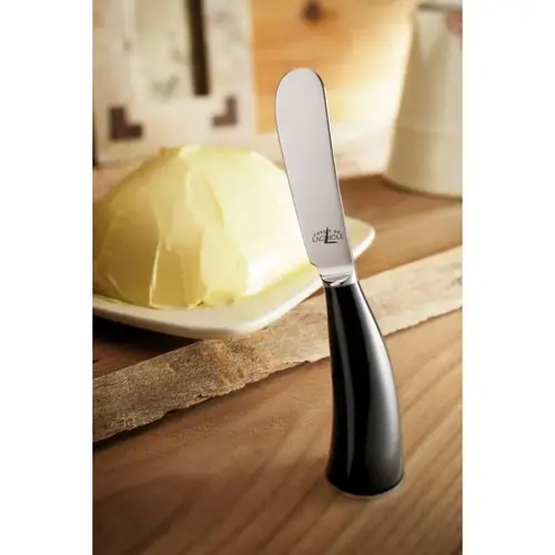 Forge de Laguiole Botermes glanzend inox lemmet zwarte hoornpunt