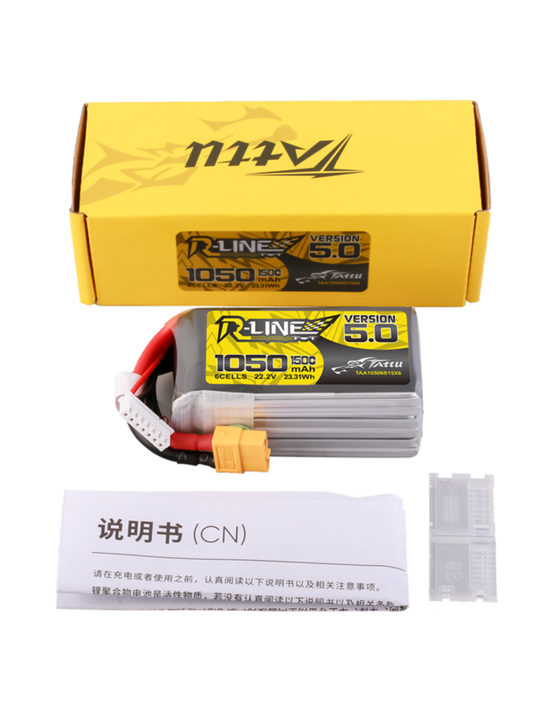 Tattu Tattu R-Line Version 5.0 1050mAh 22.2V 6S1P 150C Lipo Battery Pack with XT60 Plug