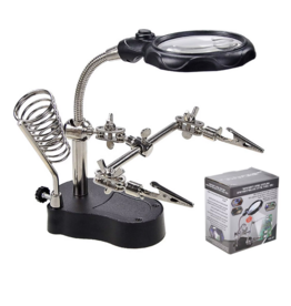Helpendehand (helping hand) soldeer gereedschap met 2 klemmen, vergrootglas, lamp en soldeer houder
