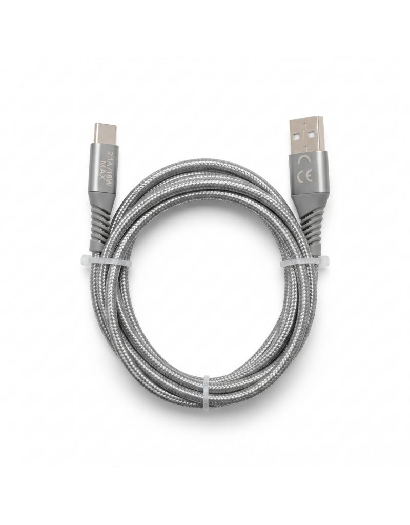 USB-A naar USB-C kabel voor Highspeed data en opladen tot 2A 18W - gevlochten mantel